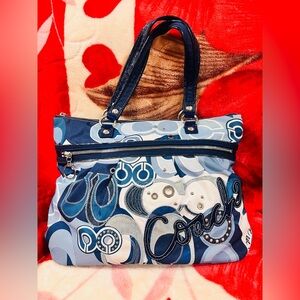 Coach Poppy Signature Denim Glam Tote EUC